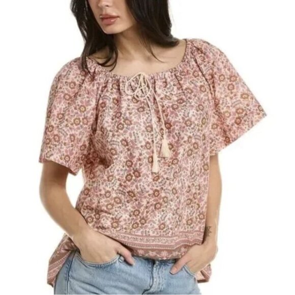Faherty Florence Organic Cotton Boho Top Floral Earth Block Print S NWOT - Picture 9 of 9